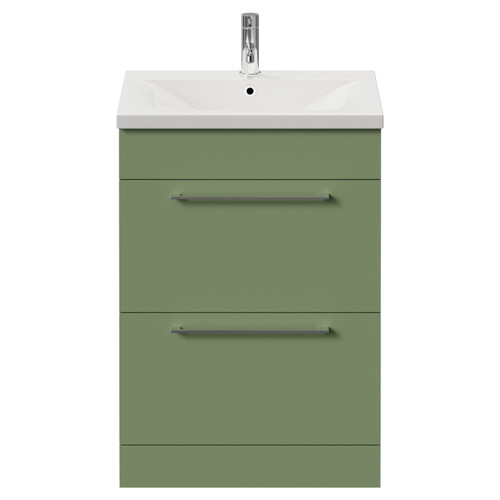 Napoli 460 Olive Green 600mm 2 Drawer Vanity Unit with Glide Basin Front View