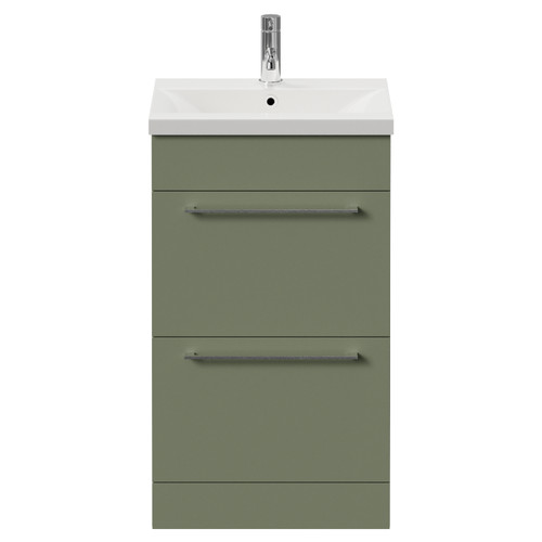 Napoli 390 Olive Green 500mm 2 Drawer Vanity Unit with Glide Basin Front View