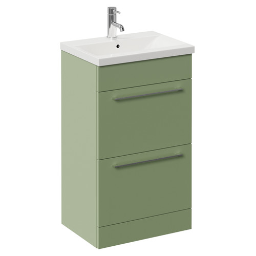 Napoli 390 Olive Green 500mm 2 Drawer Vanity Unit with Glide Basin Left Hand View