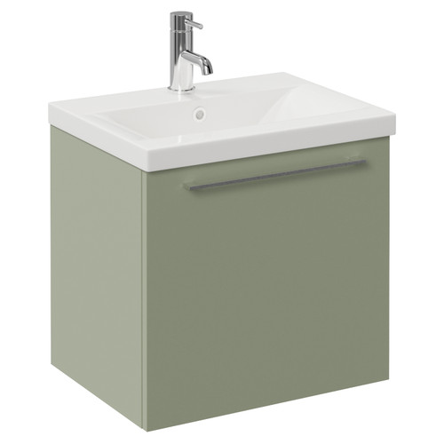 Napoli 390 Olive Green 500mm Wall Mounted Single Drawer Vanity Unit with Glide Basin Left Hand View