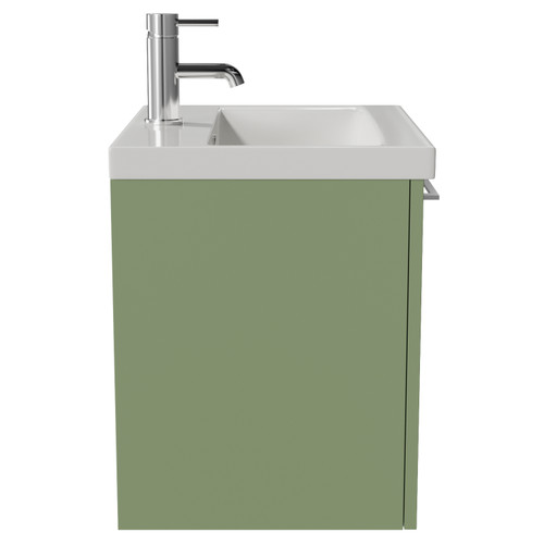 Napoli 390 Olive Green 500mm Wall Mounted Single Drawer Vanity Unit with Glide Basin Side View