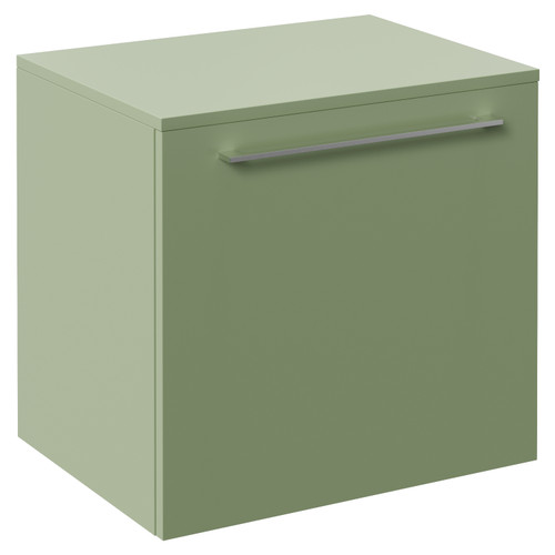Napoli 390 Olive Green 500mm Wall Mounted Single Drawer Vanity Unit for Countertop Basins Left Hand View