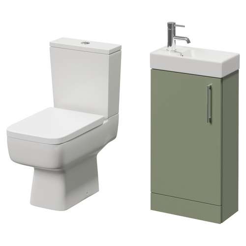 Napoli Cube Olive Green 400mm Single Door Vanity Unit and Toilet Suite with Align Basin Right Hand View