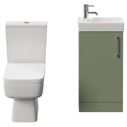 Napoli Cube Olive Green 400mm Single Door Vanity Unit and Toilet Suite with Align Basin Front View