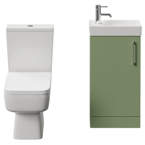 Napoli Cube Olive Green 400mm Single Door Vanity Unit and Toilet Suite with Align Basin Front View