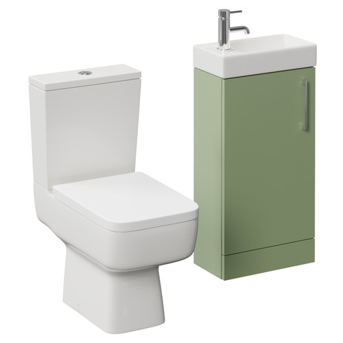 Napoli Cube Olive Green 400mm Single Door Vanity Unit and Toilet Suite with Align Basin Left Hand View