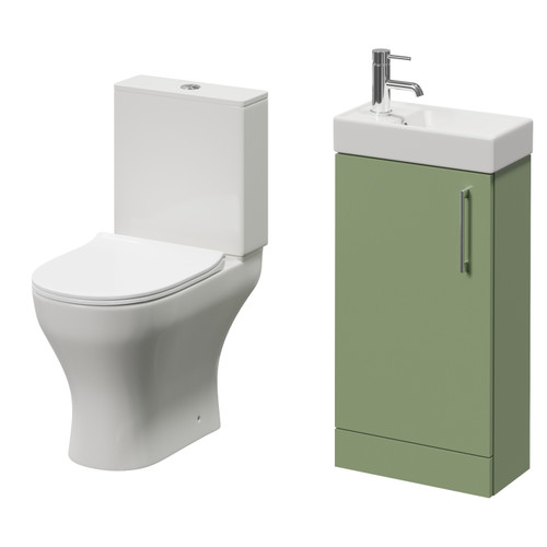Napoli Cube Olive Green 400mm Single Door Vanity Unit and Jubilee Toilet Suite with Align Basin Right Hand View