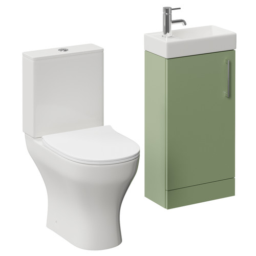 Napoli Cube Olive Green 400mm Single Door Vanity Unit and Jubilee Toilet Suite with Align Basin Left Hand View
