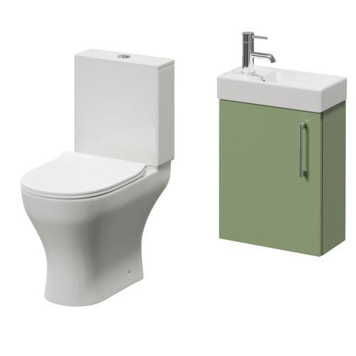 Napoli Cube Olive Green 400mm Single Door Wall Mounted Vanity Unit and Jubilee Toilet Suite with Align Basin Right Hand View