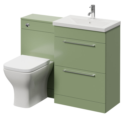 Napoli 390 Olive Green 1100mm 2 Drawer Vanity Unit Toilet Suite with Glide Basin Right Hand View