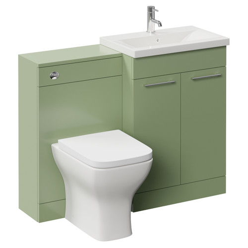 Napoli 390 Olive Green 1100mm 2 Door Vanity Unit Toilet Suite with Glide Basin Left Hand View
