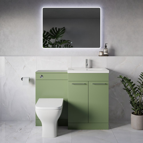 Napoli 390 Olive Green 1100mm 2 Door Vanity Unit Toilet Suite with Glide Basin Lifestyle Image