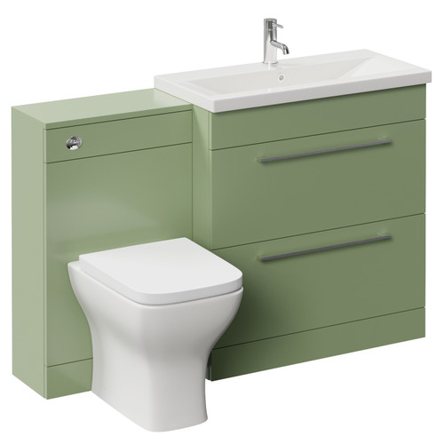 Napoli 390 Olive Green 1300mm 2 Drawer Vanity Unit Toilet Suite with Glide Basin Left Hand View