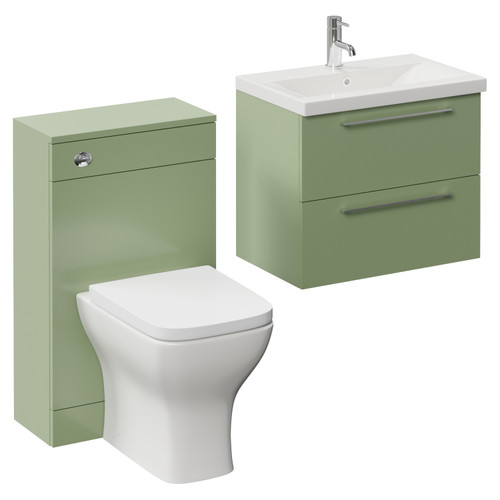 Napoli 390 Olive Green 1100mm Wall Mounted 2 Drawer Vanity Unit and Toilet Suite with Glide Basin Left Hand View