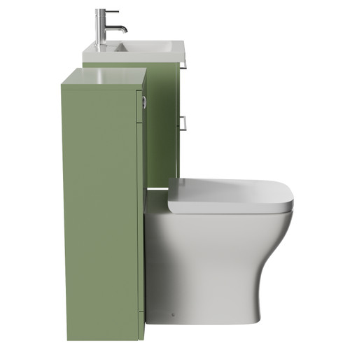 Napoli 390 Olive Green 1100mm Wall Mounted 2 Drawer Vanity Unit and Toilet Suite with Glide Basin Side View