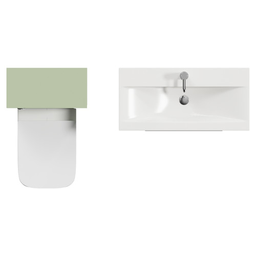 Napoli 390 Olive Green 1300mm Wall Mounted 2 Drawer Vanity Unit and Toilet Suite with Glide Basin Top View