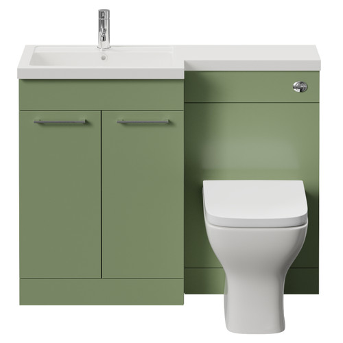 Napoli 390 Olive Green 1100mm 2 Door Vanity Unit Toilet Suite with Square Left Hand Lucia Basin Front View