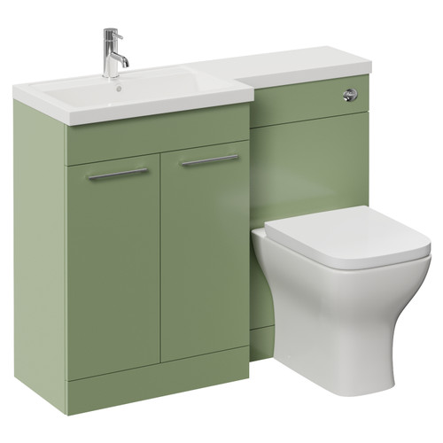 Napoli 390 Olive Green 1100mm 2 Door Vanity Unit Toilet Suite with Square Left Hand Lucia Basin Left Hand View