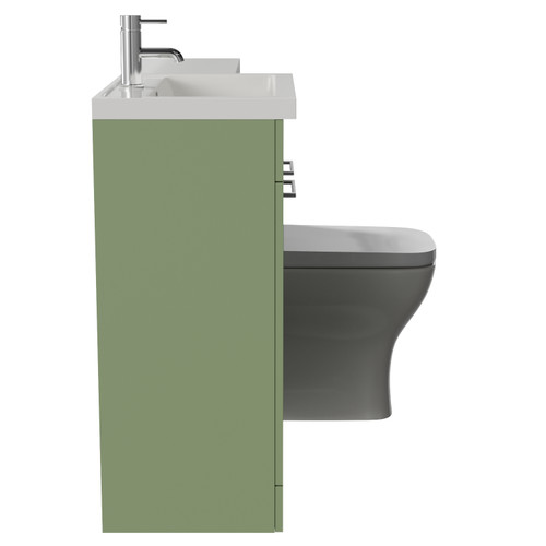 Napoli 390 Olive Green 1100mm 2 Door Vanity Unit Toilet Suite with Square Left Hand Lucia Basin Side View