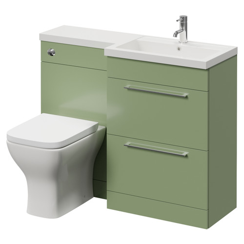 Napoli 390 Olive Green 1100mm 2 Drawer Vanity Unit Toilet Suite with Square Right Hand Lucia Basin Right Hand View