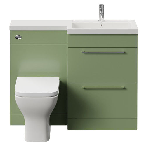 Napoli 390 Olive Green 1100mm 2 Drawer Vanity Unit Toilet Suite with Square Right Hand Lucia Basin Front View