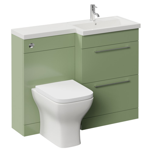 Napoli 390 Olive Green 1100mm 2 Drawer Vanity Unit Toilet Suite with Square Right Hand Lucia Basin Left Hand View