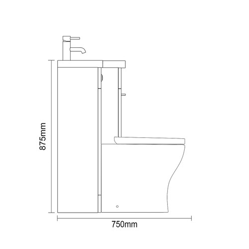 Napoli 390 Olive Green 1100mm 2 Drawer Vanity Unit Toilet Suite with Square Right Hand Lucia Basin Side on Dimensions