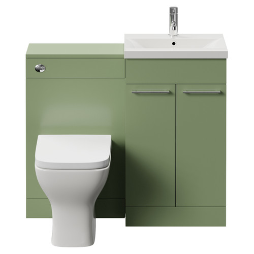 Napoli 390 Olive Green 1000mm 2 Door Vanity Unit Toilet Suite with Glide Basin Front View