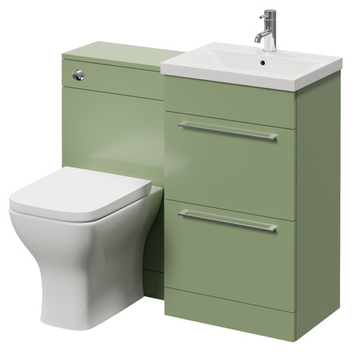 Napoli 390 Olive Green 1000mm 2 Drawer Vanity Unit Toilet Suite with Glide Basin Right Hand View