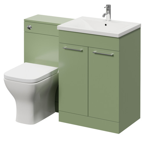 Napoli 460 Olive Green 1100mm 2 Door Vanity Unit Toilet Suite with Glide Basin Right Hand View