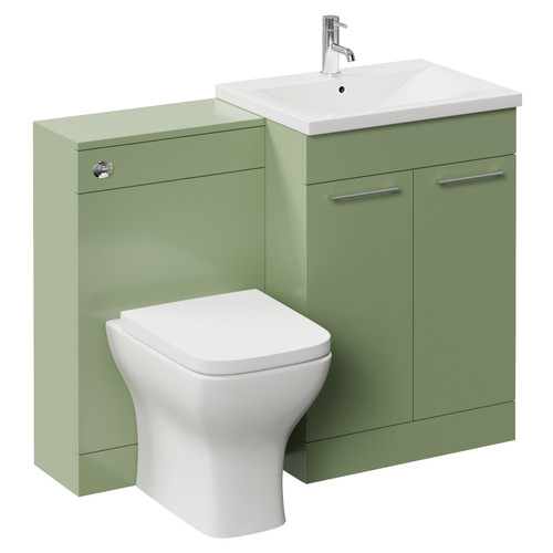 Napoli 460 Olive Green 1100mm 2 Door Vanity Unit Toilet Suite with Glide Basin Left Hand View