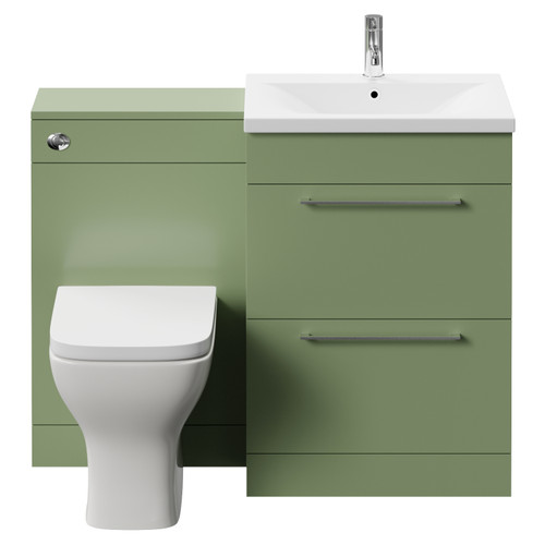 Napoli 460 Olive Green 1100mm 2 Drawer Vanity Unit Toilet Suite with Glide Basin Front View