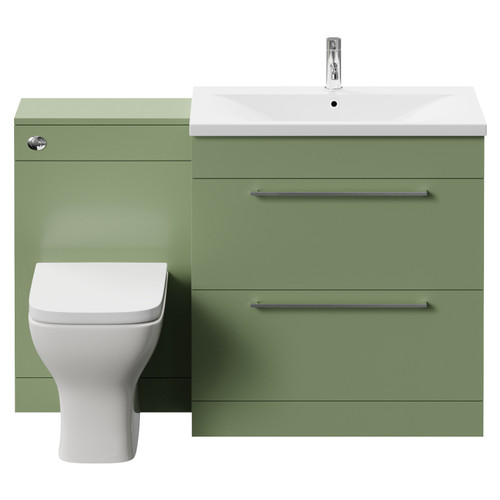 Napoli 460 Olive Green 1300mm 2 Drawer Vanity Unit Toilet Suite with Glide Basin Front View