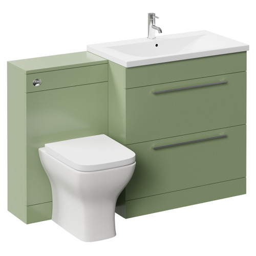 Napoli 460 Olive Green 1300mm 2 Drawer Vanity Unit Toilet Suite with Glide Basin Left Hand View