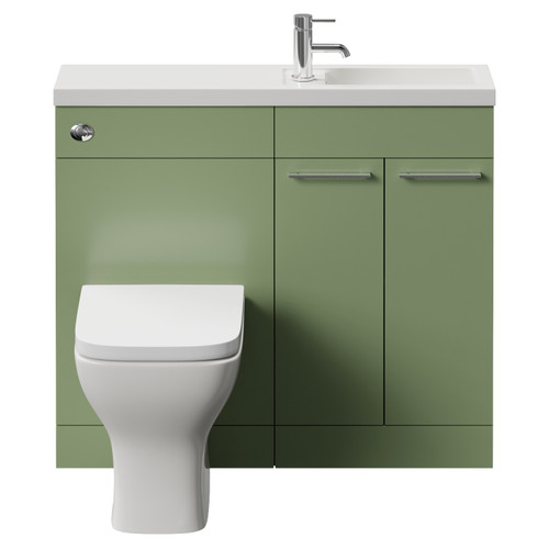 Napoli 250 Olive Green 1000mm 2 Door Vanity Unit Toilet Suite with Square Silvo Basin Front View