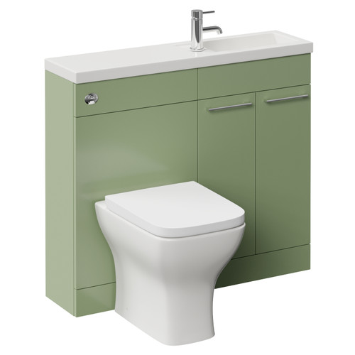 Napoli 250 Olive Green 1000mm 2 Door Vanity Unit Toilet Suite with Square Silvo Basin Left Hand View