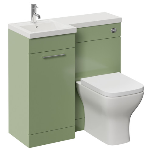 Napoli 390 Olive Green 900mm Single Door Vanity Unit Toilet Suite with Left Hand Square Lucia Basin Left Hand View