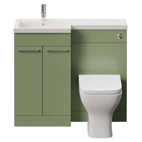 Napoli 390 Olive Green 1000mm 2 Door Vanity Unit Toilet Suite with Left Hand Square Lucia Basin Front View