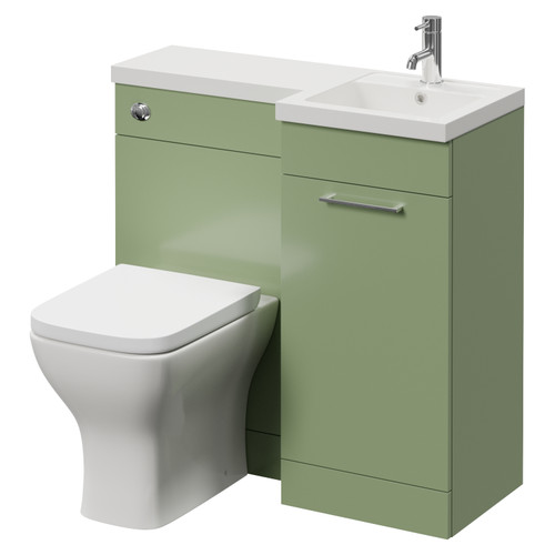 Napoli 390 Olive Green 900mm Single Door Vanity Unit Toilet Suite with Right Hand Square Lucia Basin Right Hand View