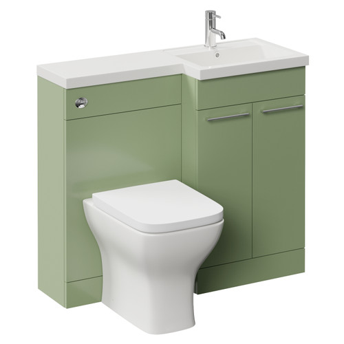 Napoli 390 Olive Green 1000mm 2 Door Vanity Unit Toilet Suite with Right Hand Square Lucia Basin Left Hand View