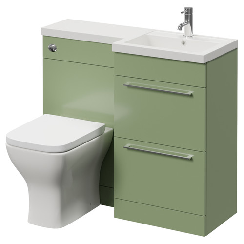 Napoli 390 Olive Green 1000mm 2 Drawer Vanity Unit Toilet Suite with Right Hand Square Lucia Basin Right Hand View