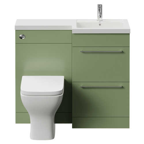 Napoli 390 Olive Green 1000mm 2 Drawer Vanity Unit Toilet Suite with Right Hand Square Lucia Basin Front View