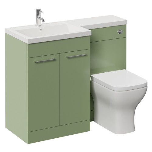 Napoli 460 Olive Green 1100mm 2 Door Vanity Unit Toilet Suite with Left Hand Square Lucia Basin Left Hand View