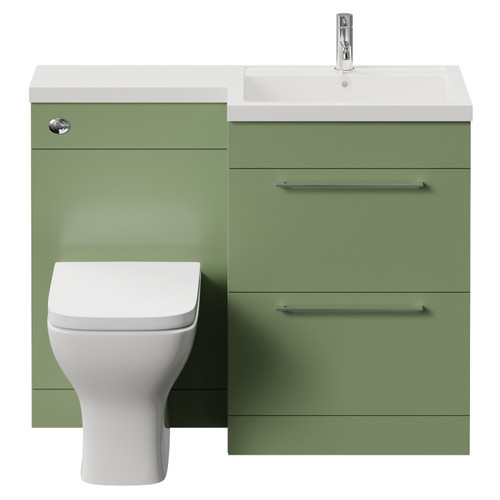 Napoli 460 Olive Green 1100mm 2 Drawer Vanity Unit Toilet Suite with Right Hand Square Lucia Basin Front View