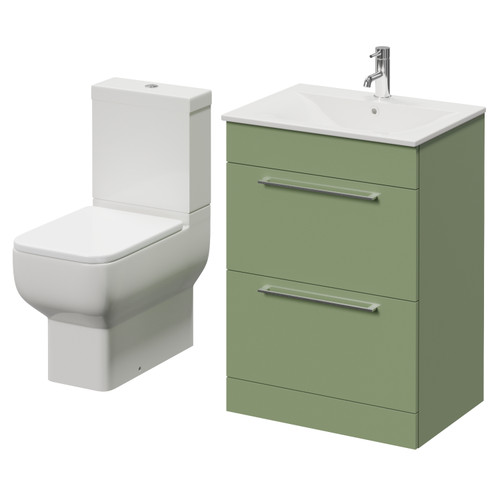 Napoli 460 Olive Green 600mm 2 Drawer Vanity Unit and Tacoma Comfort Height Toilet Suite with Angel Basin Right Hand View