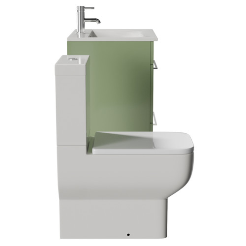 Napoli 460 Olive Green 600mm 2 Drawer Vanity Unit and Tacoma Comfort Height Toilet Suite with Angel Basin Side View