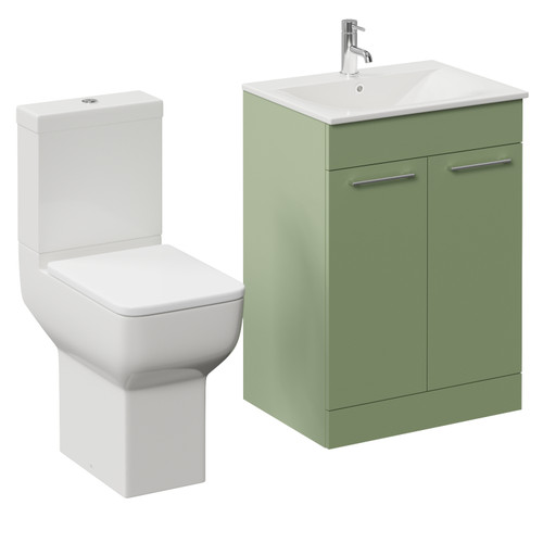 Napoli 460 Olive Green 600mm 2 Door Vanity Unit and Tacoma Comfort Height Toilet Suite with Angel Basin Left Hand View