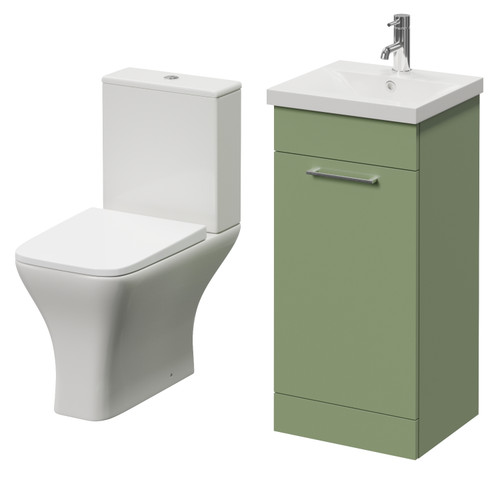 Napoli 390 Olive Green 400mm Single Door Vanity Unit and Kingston Toilet Suite with Glide Basin Right Hand View