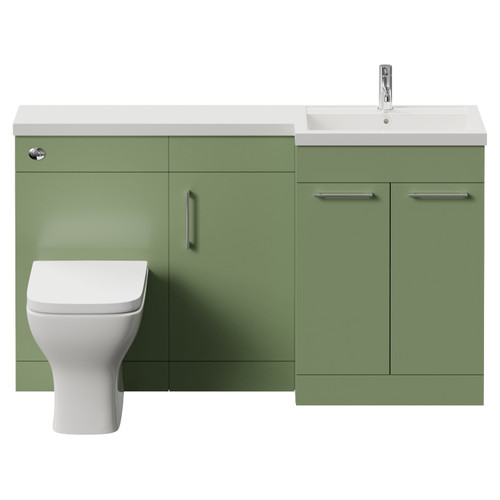 Napoli 390 Olive Green 1500mm 3 Door Vanity Unit Toilet Suite with Right Hand Square Lucia Basin Front View