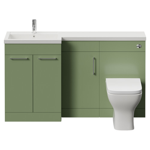 Napoli 390 Olive Green 1500mm 3 Door Vanity Unit Toilet Suite with Left Hand Square Lucia Basin Front View